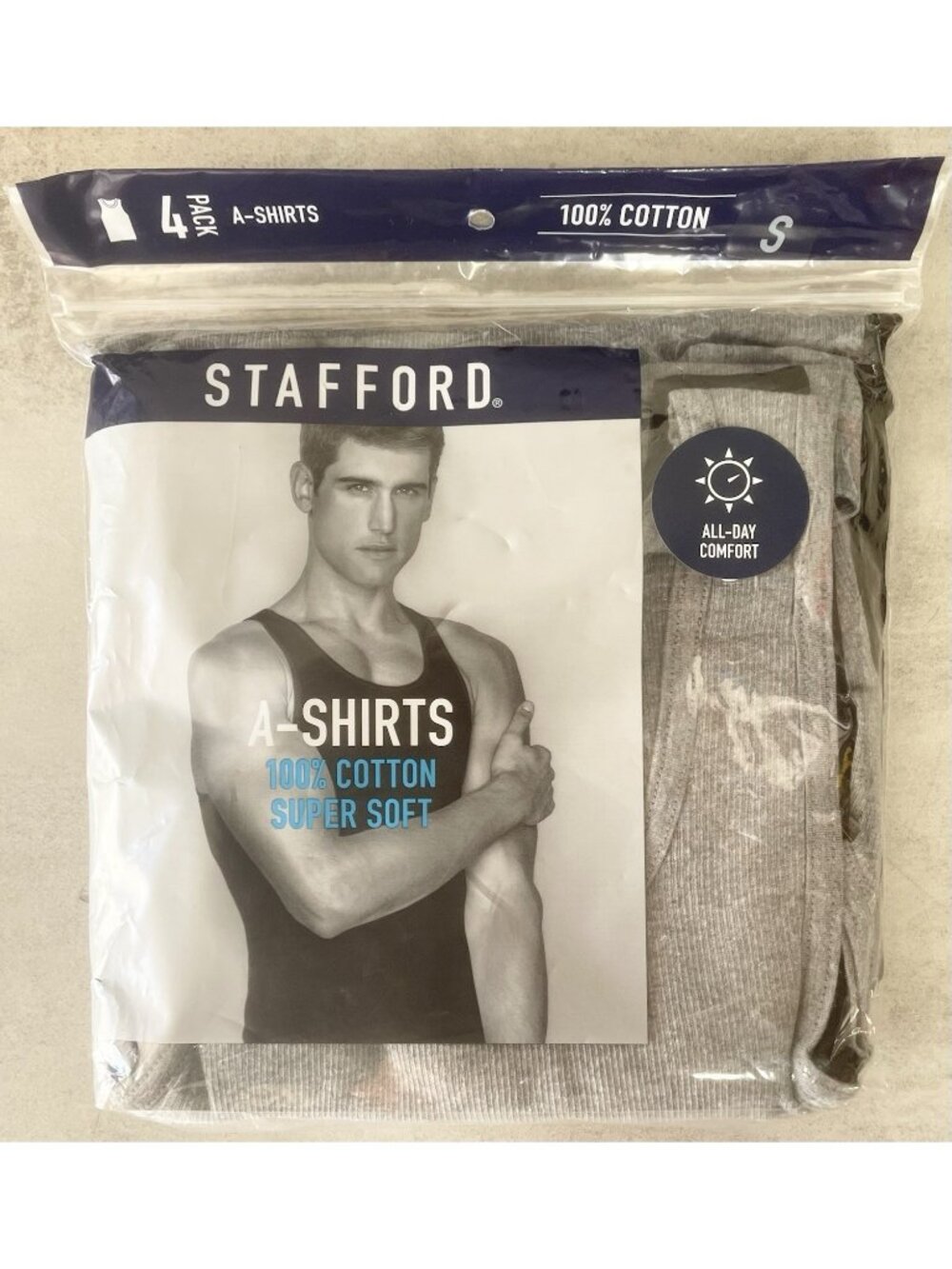 Stafford Men's 4-Pack 100% Cotton Ribbed Tank A-Shirts Black Grey Small